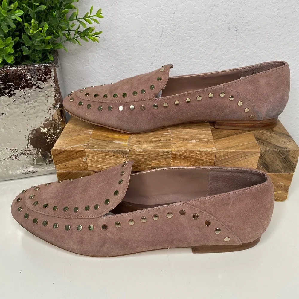Bleecker & Bond Arianna Studded Suede Loafer Blush Pink Cottagecore Preppy Sz 10